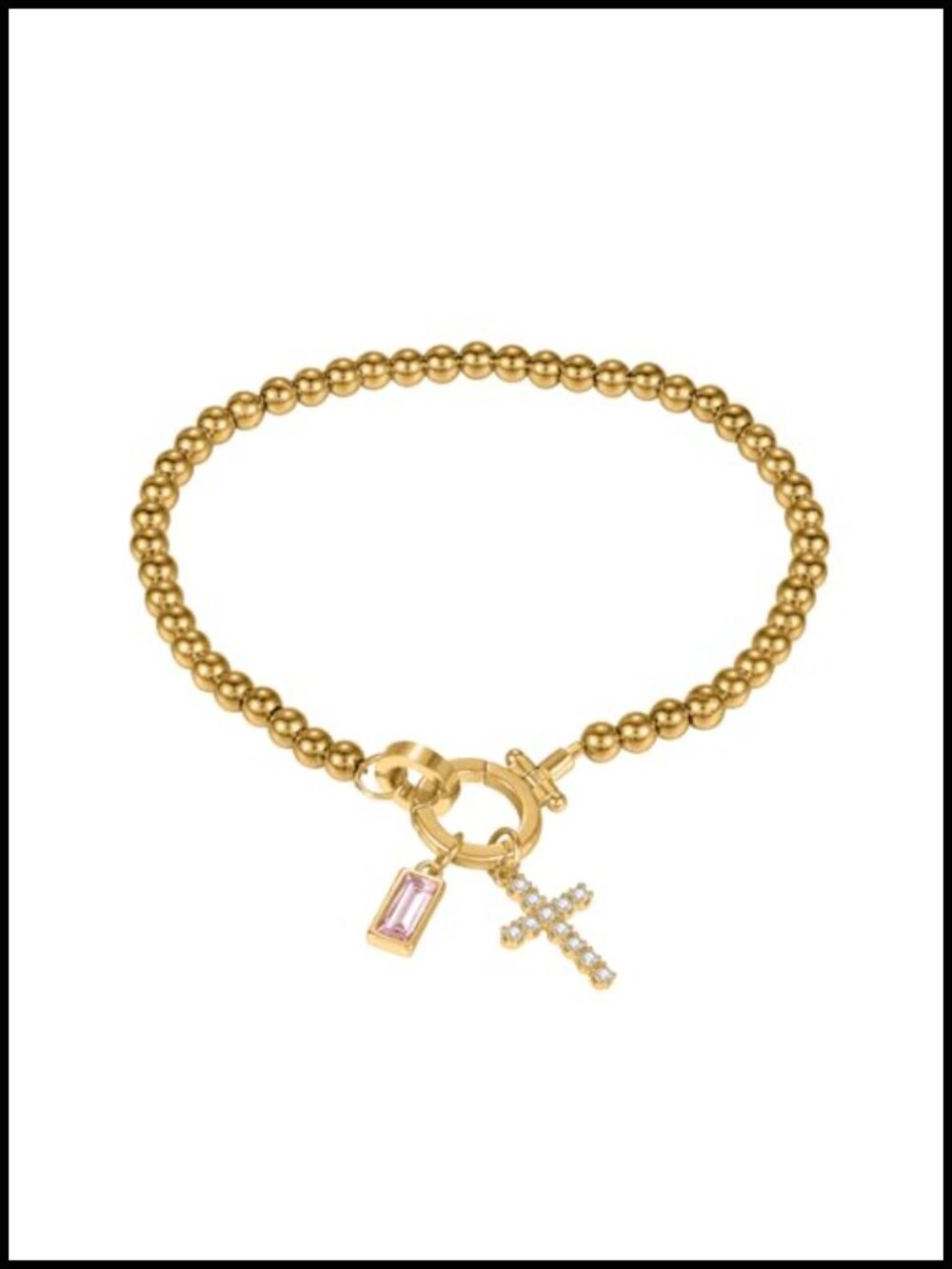 18K Gold Plated Stainless Steel Cross Birthstone Bracelet Women